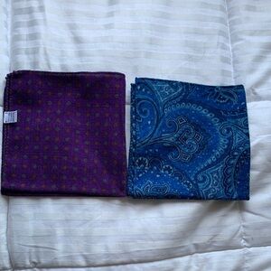 Set of Two Italian wool reversable Pocket Squares - Purple & Blue